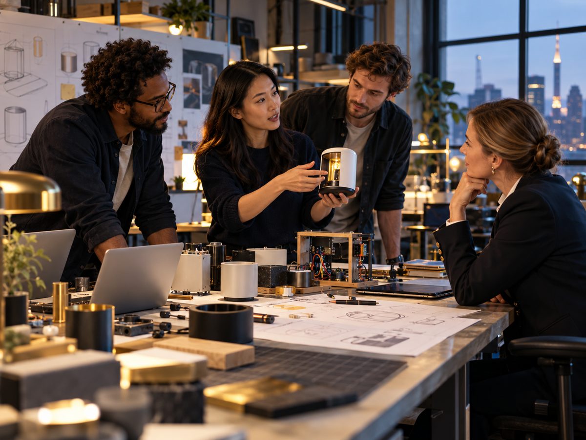 Early-stage founders demonstrate an unfinished product prototype to an adviser