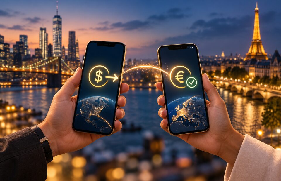 International payment moving between devices across borders