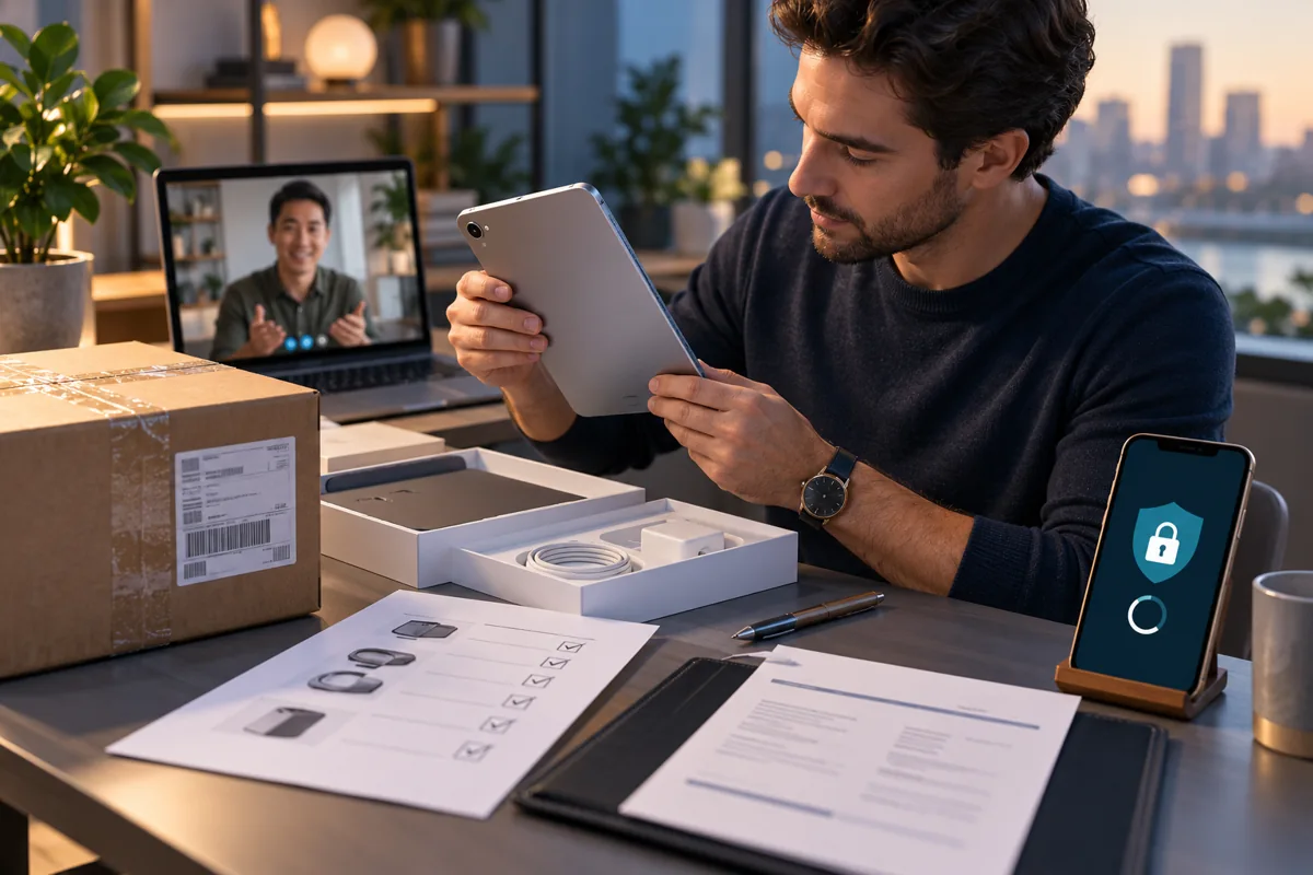 Buyer inspecting a delivered item before accepting it and releasing payment