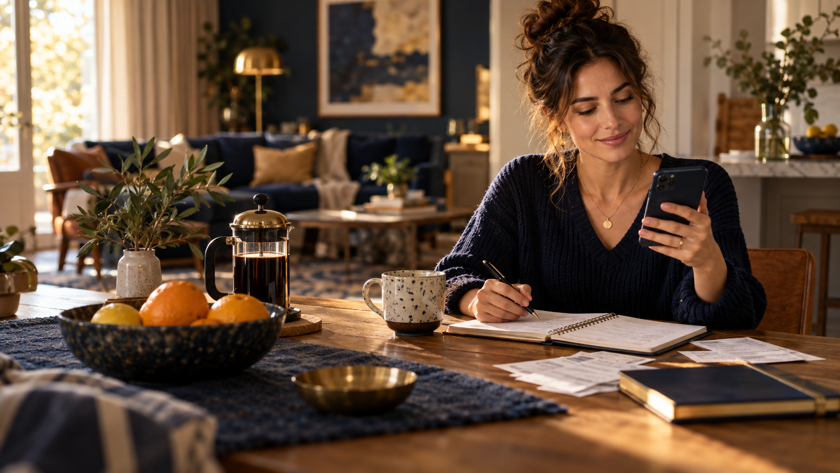 Client reviewing personal finances at home