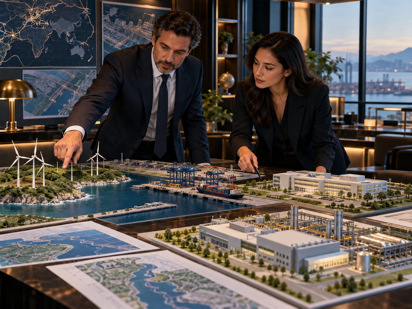 Industry specialists assessing multiple sectors through project models and plans