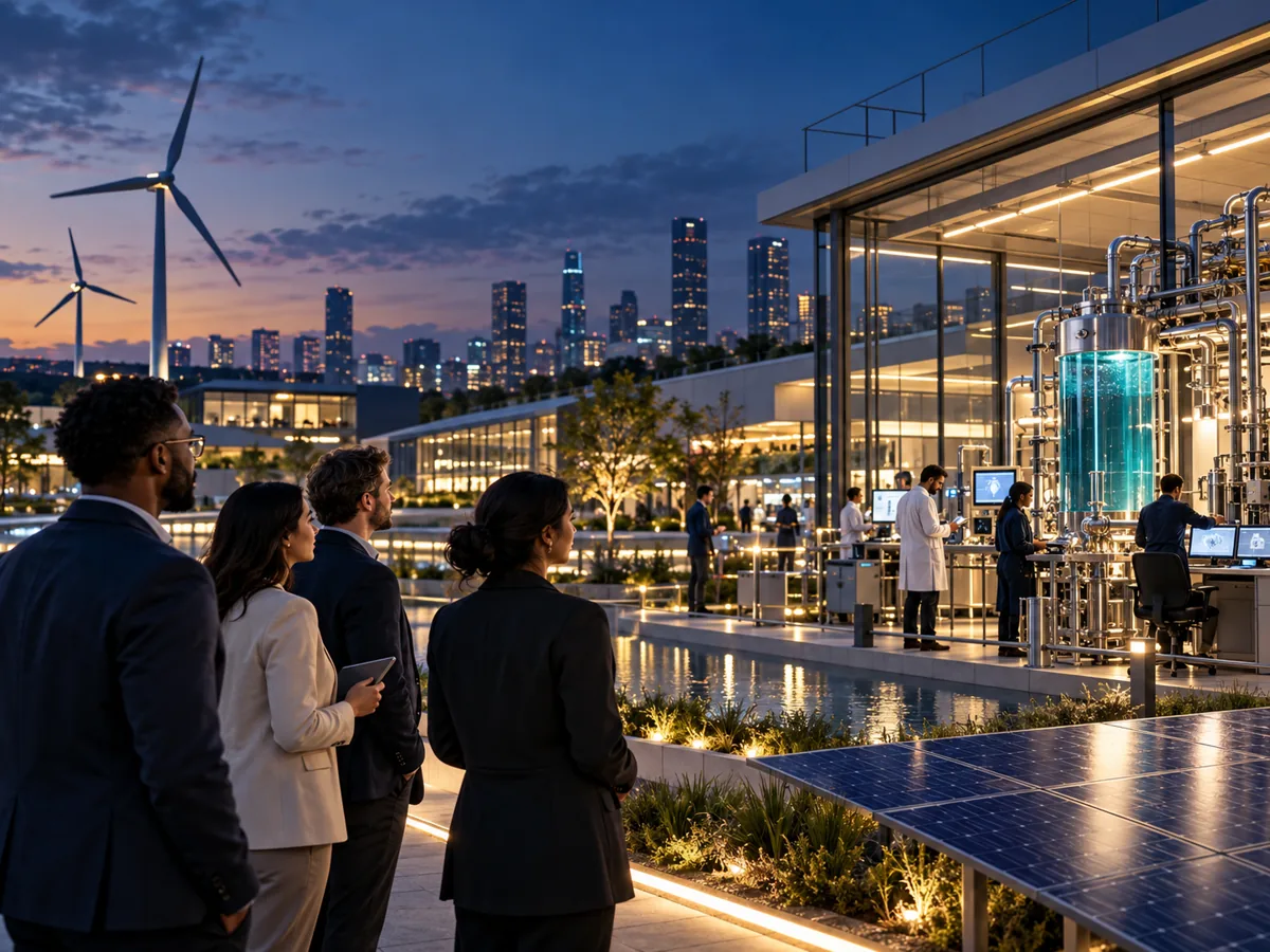 Founders looking out over a newly operating innovation campus