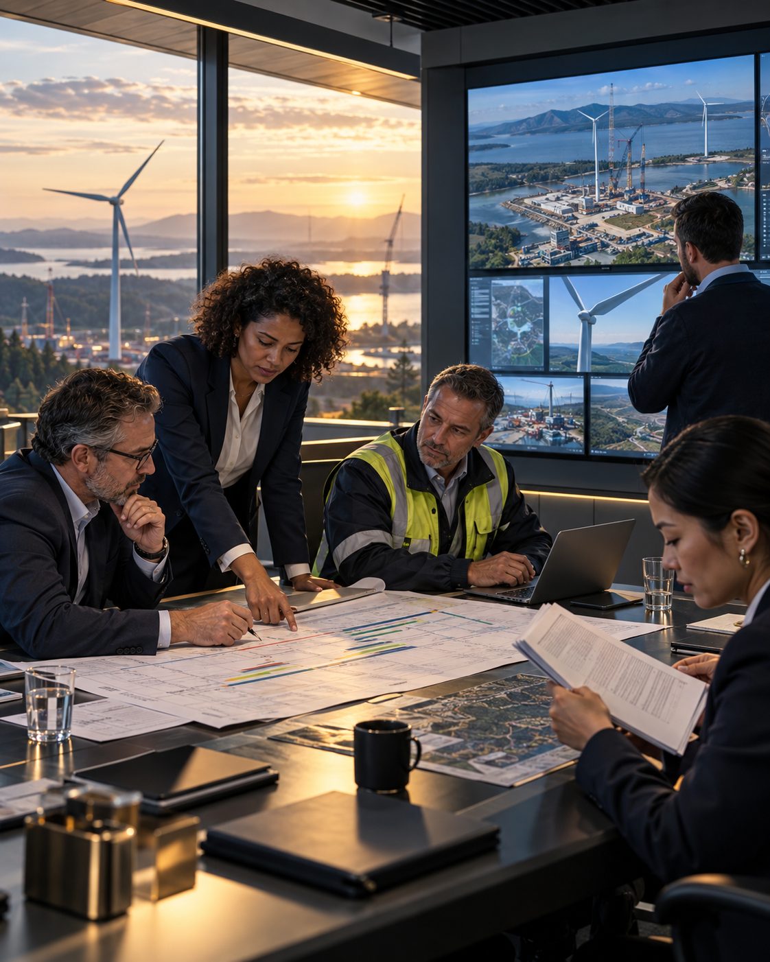 Project board and engineer review audit materials and live construction monitoring
