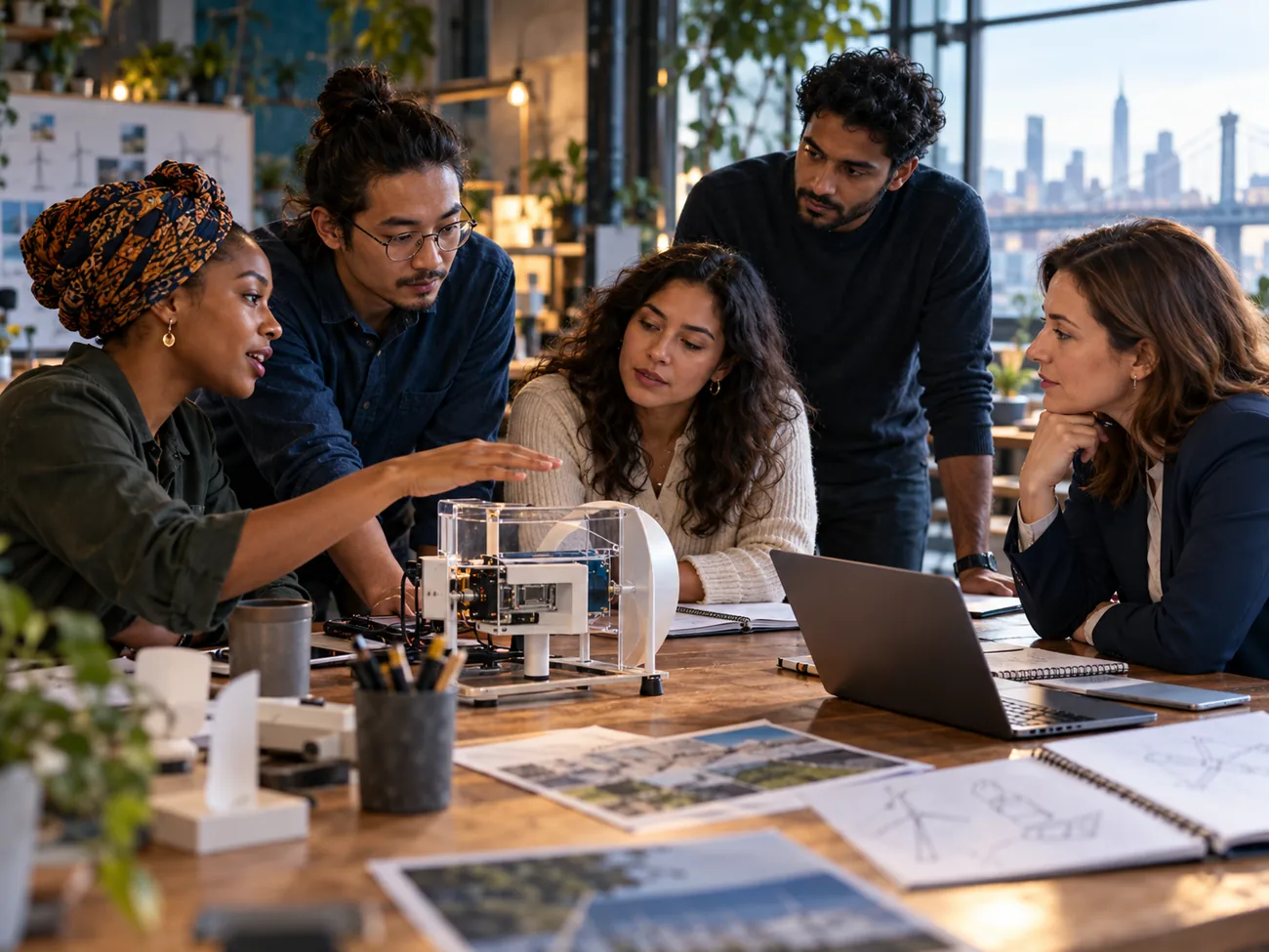 Underrepresented founders and adviser discussing an early prototype