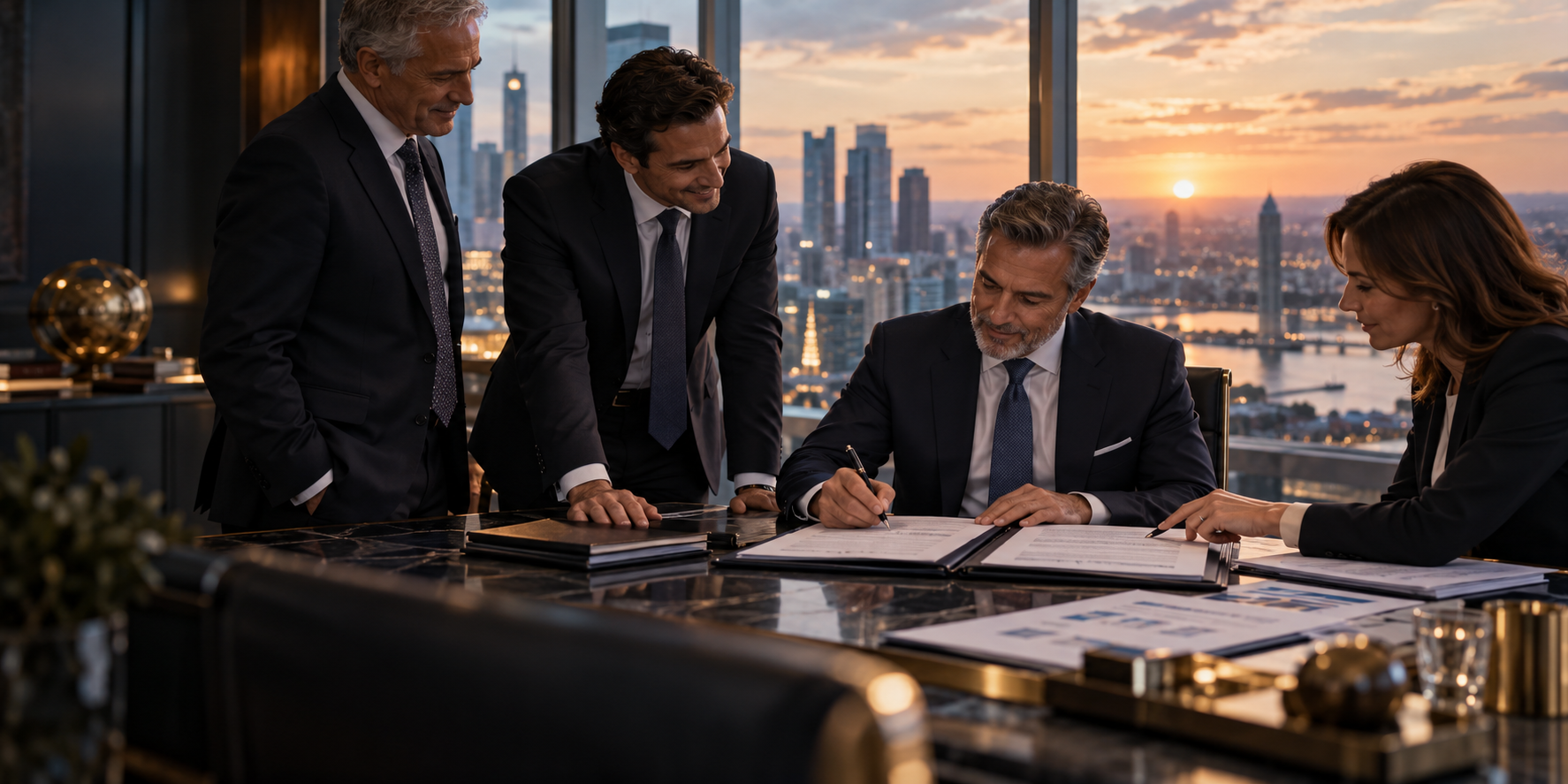 Executives completing a strategic investment transaction