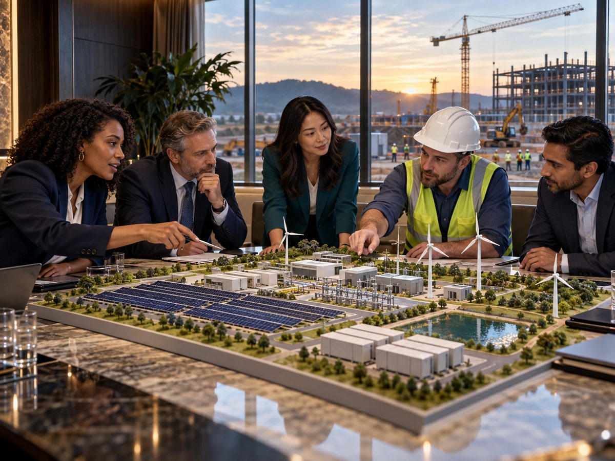 Sponsor, adviser, engineer, contractor, and supplier coordinate around a project model
