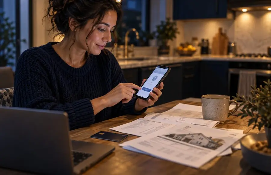 Client paying household bills and reviewing accounts in a banking app