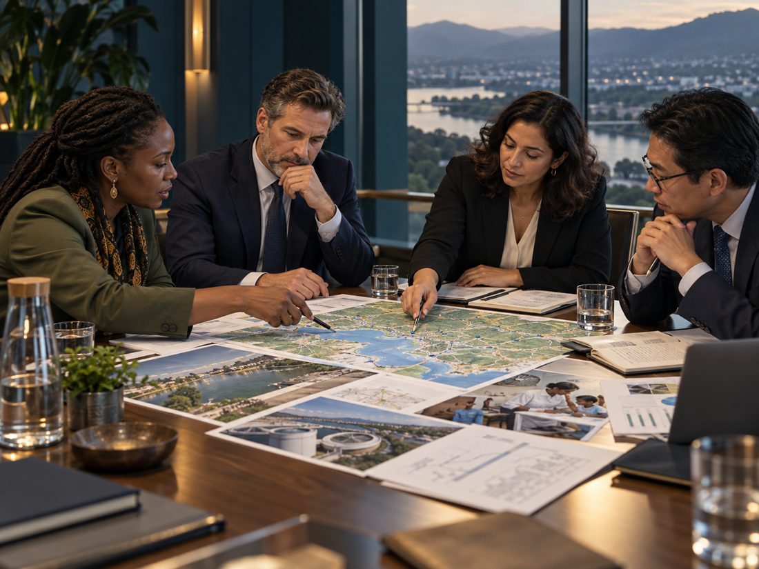 A multi-party advisory team considering project financing partners