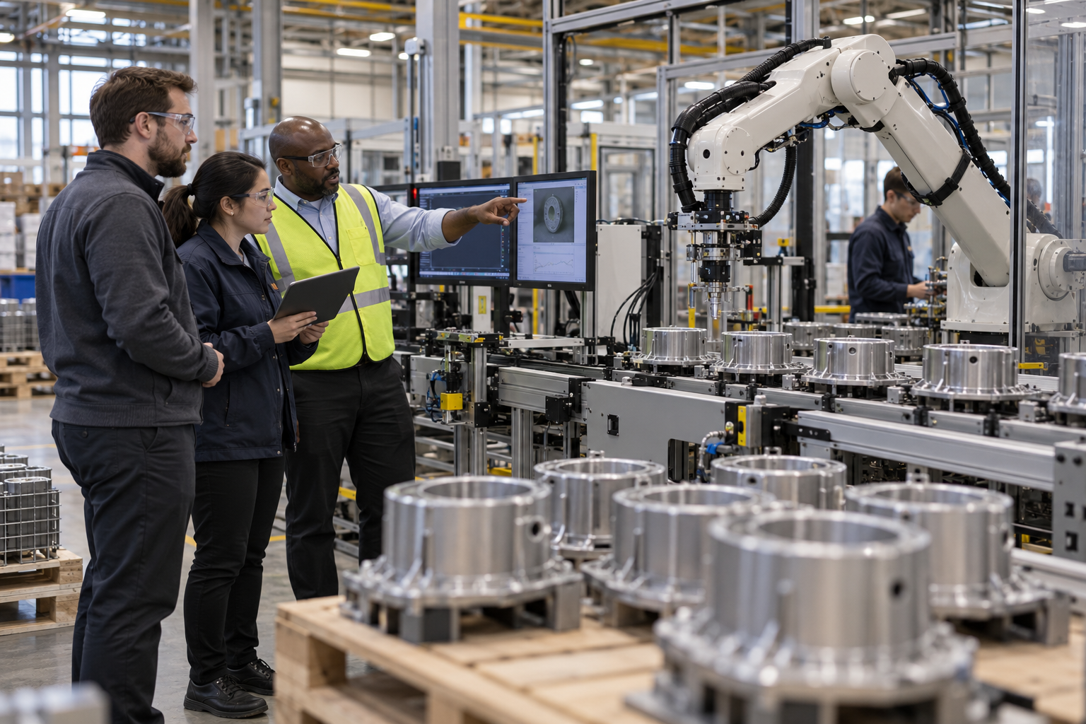 Engineers review the first commercial deployment of an automated manufacturing technology