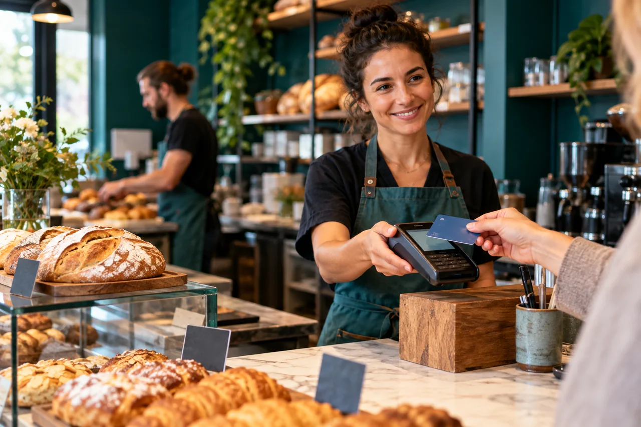 Merchant taking a payment from a customer