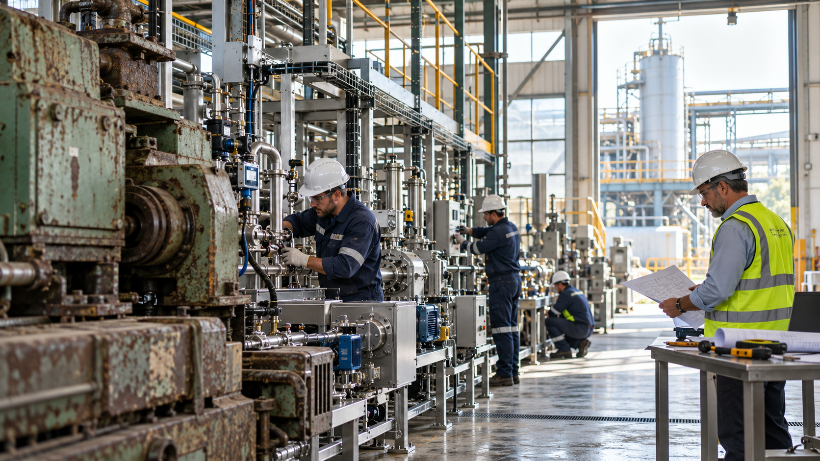 Technicians recommission a restored industrial plant