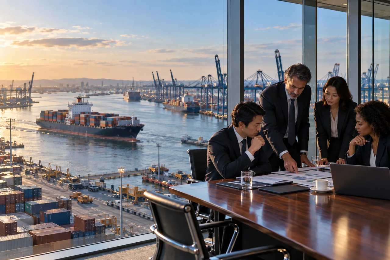 Business leaders discussing a cross-border transaction
